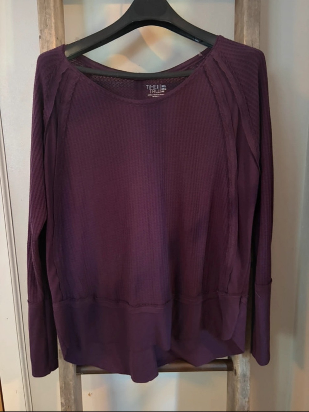 Time and Tru Deep Purple Waffle Knit Long Sleeve Top
